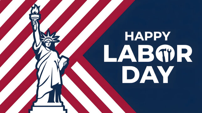 Happy Labor Day greeting card design. American holiday banner with Statue of Liberty icon.