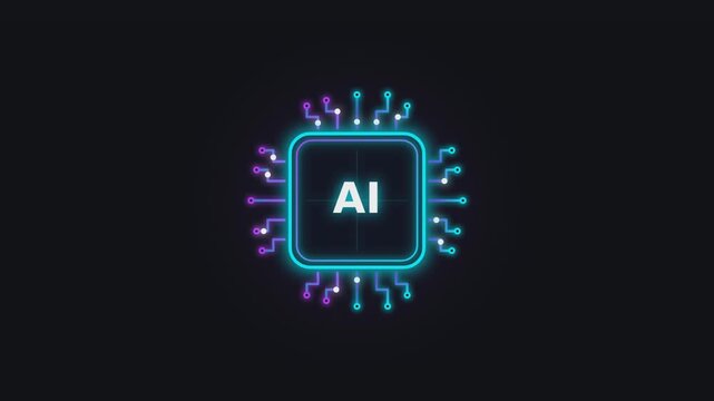 Artificial intelligence digital brain learning processing big data, ai microchip processor with pulsating neon light, advanced technology concept.