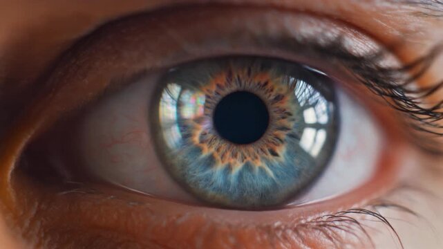 Extreme Macro Human Blue Eye Iris Detail with Futuristic Glow 4K