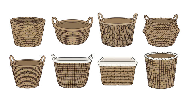 Set of Various Woven Wicker Baskets for Home Storage