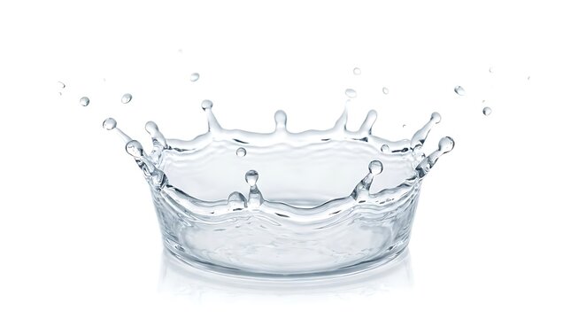 Clear liquid splash creating crown shape with droplets