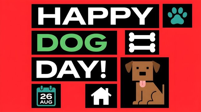 Happy National Dog Day 26 August (Flat Style Vector Illustration Pet Quote Poster Design)
