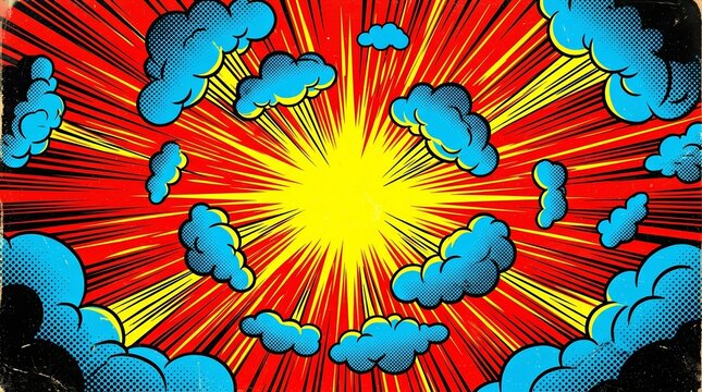 Vibrant colors and energetic lines in a dynamic comic book explosion for graphic design.