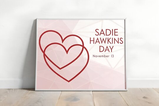 Sadie hawkins day decorative sign with intertwined red hearts, valentines