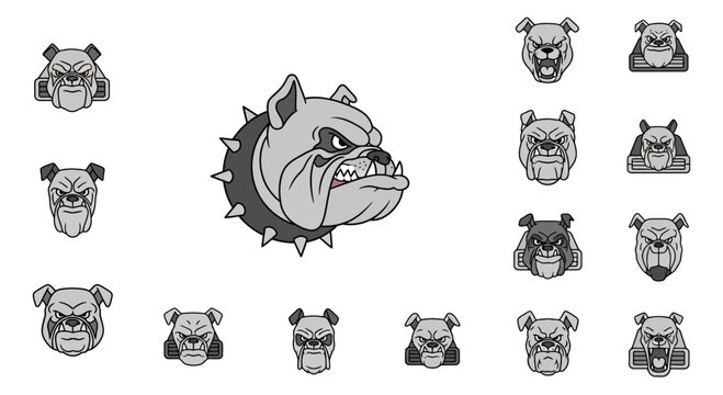 Set of Angry Bulldog Head Mascot Vector Illustrations