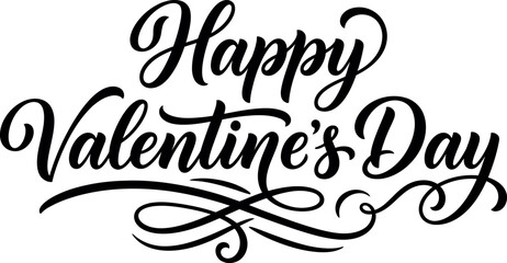 Elegant black ink brush script lettering for a happy valentine's day typhography design isolated on a clean white background © Ammbia