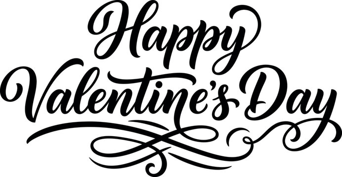 Elegant black ink brush script lettering for a happy valentine's day typhography design isolated on a clean white background