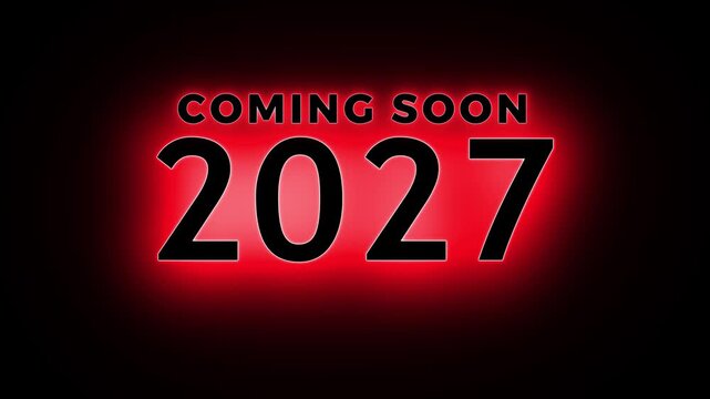 Coming Soon 2027 Neon Glow Text Animation with Red Luminous Numbers and Modern Typography Background Animation On Alpha Channel.