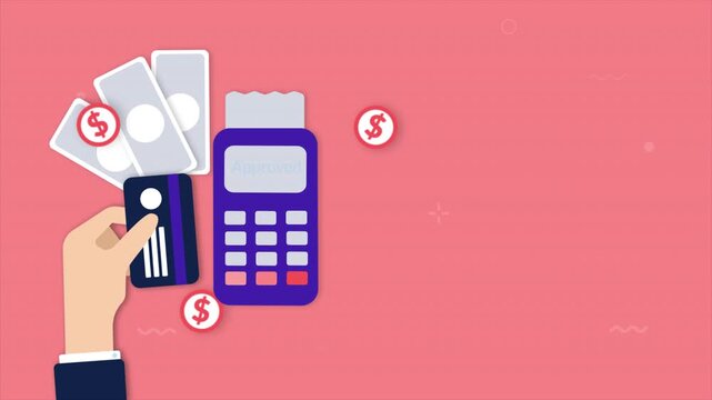 Digital Payment Transaction with Credit Card and POS Terminal Animation.