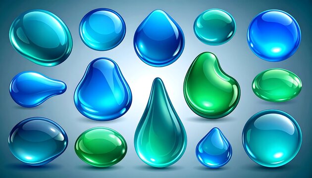 Colorful glass bottles and vases on reflective surface.