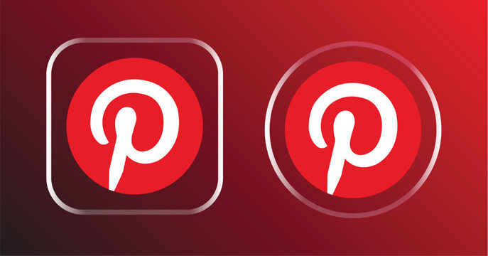 Pinterest Logo in Liquid Glass Style with Square and Circle Variants, Editorial Use Only