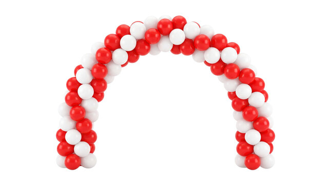 Red and white balloon arch. Festive party decoration isolated on a white background.