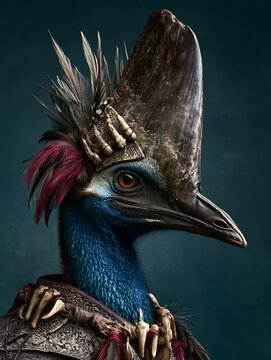 Anthropomorphic Cassowary Portrait in Tribal Warrior Attire