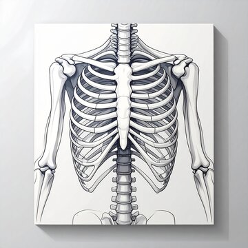 Detailed anatomical illustration of human ribcage and spine.