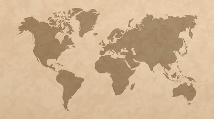 Vintage World Map on Beige Grunge Paper Texture Background © Sadam