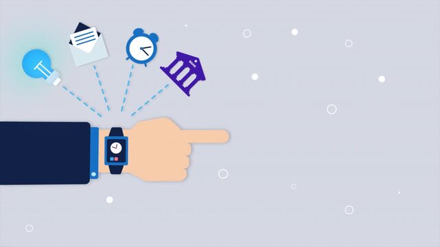 Digital Smartwatch Notification Icons Animated Concept.