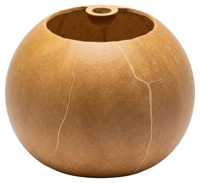 Natural dried calabash gourd bowl with organic texture cutout on transparent background