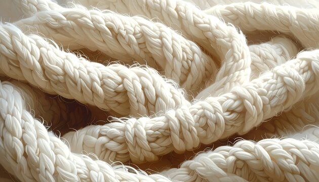 Close up of twisted white cotton rope texture.