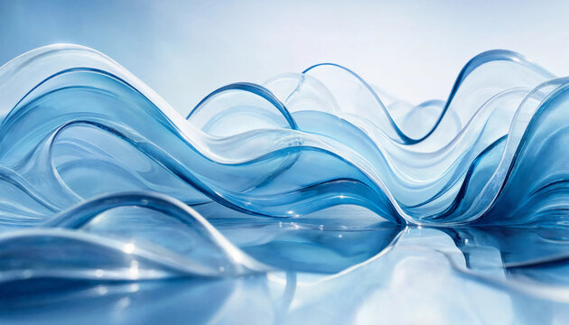 Elegant Blue Glass Wave Background &ndash; Abstract Transparent Fluid Technology Design