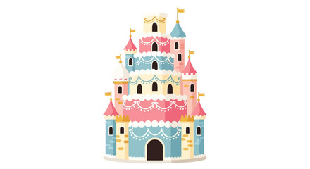 Naklejka premium Fairytale Castle Illustration Shaped Like A Multi-Layered Birthday Cake