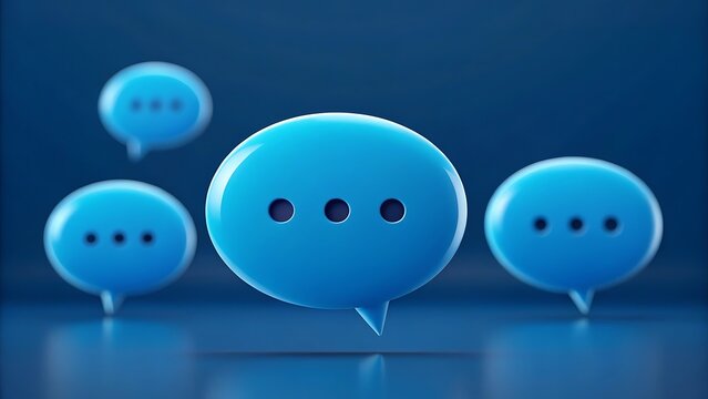 3D rendered blue speech bubble icons communication concept with three dimensional communication dialogue conversation