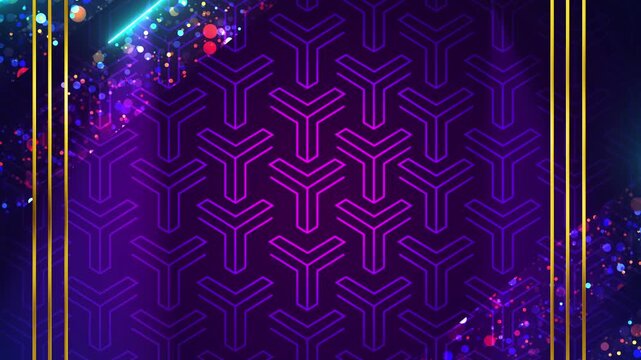 Luxury Festival Title Reveal Background 4K. Royal Gold Frame with Glowing Light Flares, Elegant Geometric Pattern, Spotlight Beams and Cinematic Motion Loop for Awards, Events and Product Showcase
