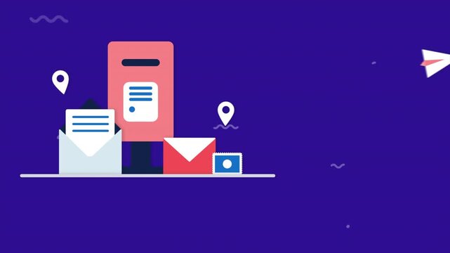 Flat design animation of postal service and mailing system communication concept.
