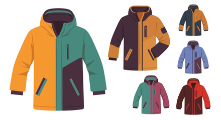 Set of Colorful Winter Jackets with Hoods Vector Illustration © Wismilak