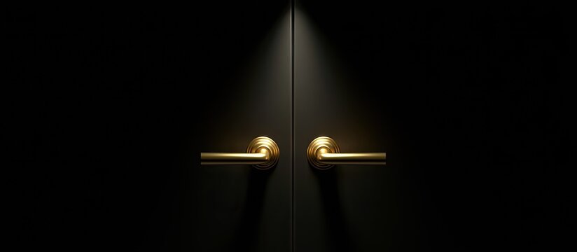 Elegant gold door handles on a dark, minimalist background with dramatic lighting