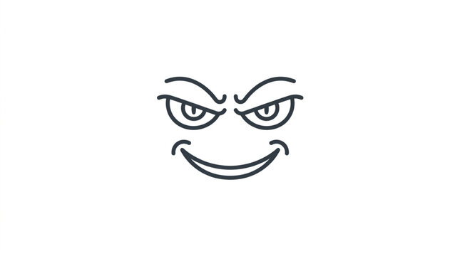 Angry cartoon face with fierce eyes and smiling mouth.