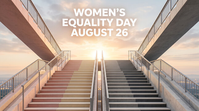 Equal staircases representing equal opportunity with Women's Equality Day August 26 text