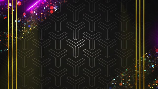 Luxury Festival Title Reveal Background 4K. Royal Gold Frame with Glowing Light Flares, Elegant Geometric Pattern, Spotlight Beams and Cinematic Motion Loop for Awards, Events and Product Showcase
