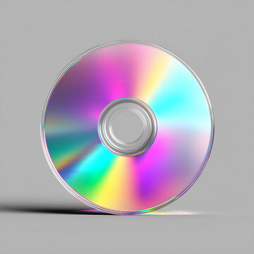  Blank CD or DVD disc with rainbow holographic reflection, isolated on a transparent background as a digital media mockup.
