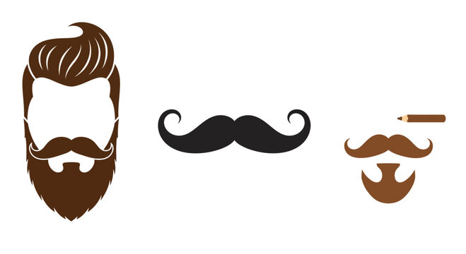 Set of Stylish Men's Facial Hair Icons and Mustache Designs