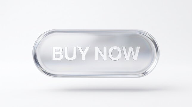 Modern glassmorphism buy now button with a sleek acrylic finish on a clean white background
