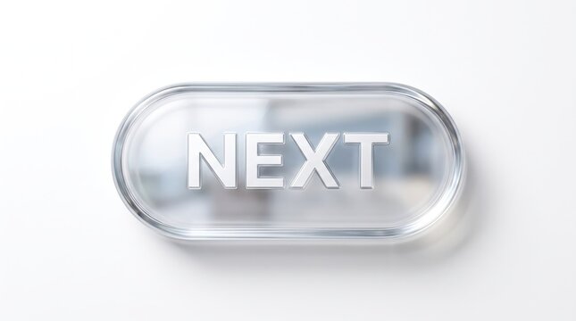 Floating glass UI next button with a clean modern aesthetic isolated on a white background