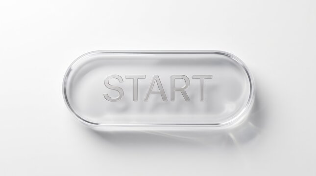 Minimalist glassmorphism UI start button with a sleek polished glass aesthetic design
