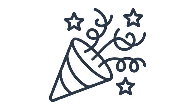 Party popper icon vector outline confetti popper cone symbol isolated on white background
