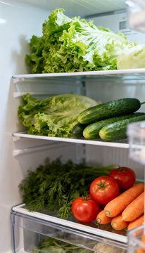 fridge full of vegetables, ruits and foods