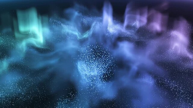 Abstract cosmic blue and purple energy explosion with glowing particles and vibrant light effects in dark space