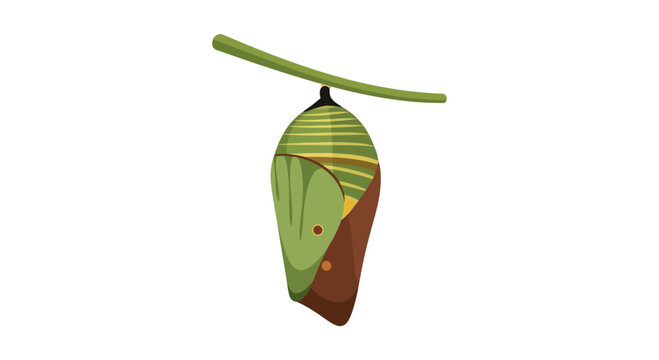 Illustration of a Monarch Butterfly Chrysalis Hanging from a Twig