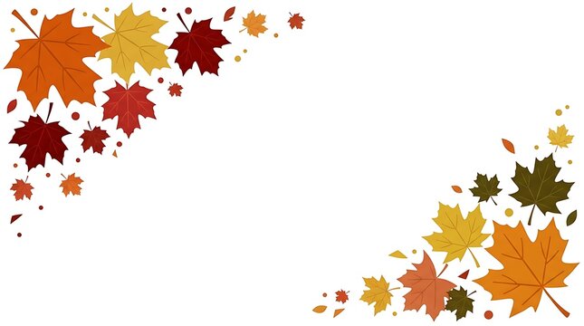 Decorative corner border frame made of colorful autumn maple leaves isolated on a white background