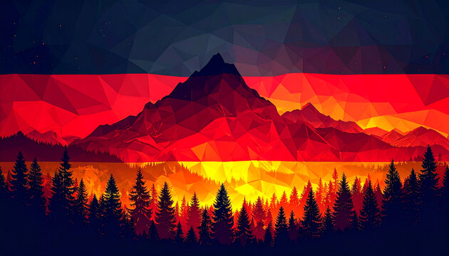 Low poly world flags landscape illustration