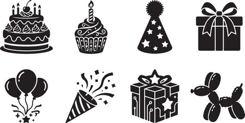 Naklejka premium Set of black and white party items for birthday and holiday celebration