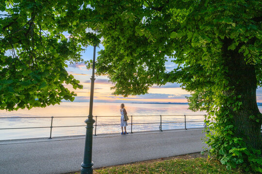 Sunset on the City of Bregenz on the Lake of Constance, State of Vorarlberg, Austria