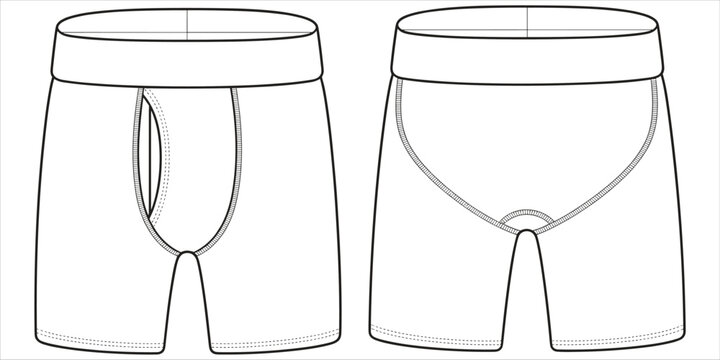 Front and back view of white boxer briefs with elastic waistband and fly detail Keywords: underwear, briefs, boxers, clothing