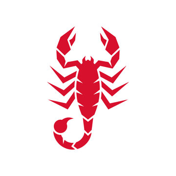 Stylized red scorpion graphic with sharp angular legs.
