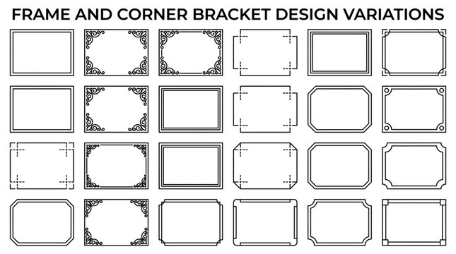 Decorative corner bracket and frame set. Elegant border collection for graphic design.