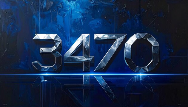 Futuristic metallic number 3470 on dark blue background.