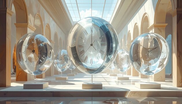 Transparent Glass Spheres Displayed in Modern Interior.